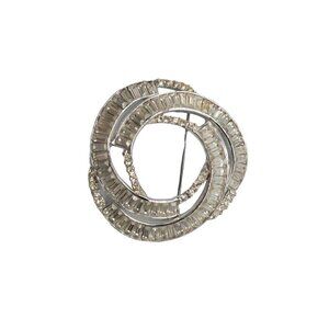 Pell Sparkling Clear Rhinestone Triple Circle Brooch Pin Silver Tone Vintage
